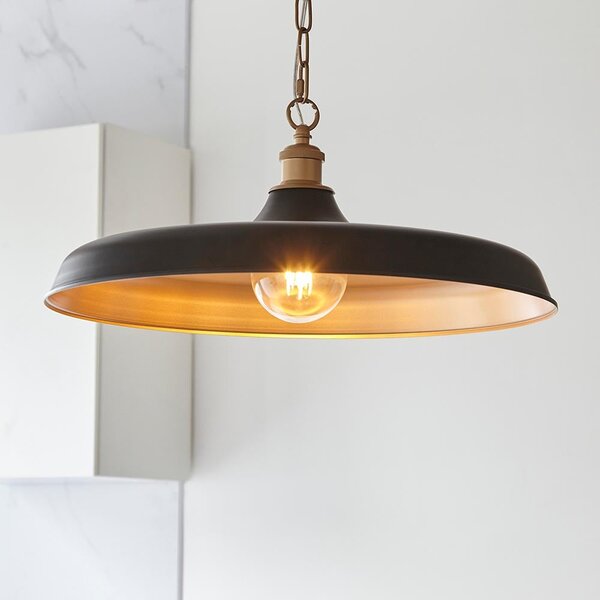 Mayetta Matt Black Metal Pendant Ceiling Light In Satin Gold