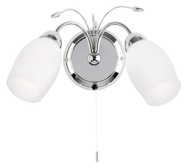 Morristown 2 Light Glass Twin Wall Light In Chrome And White