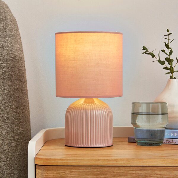 Hebe Ribbed Ceramic Table Lamp Blush