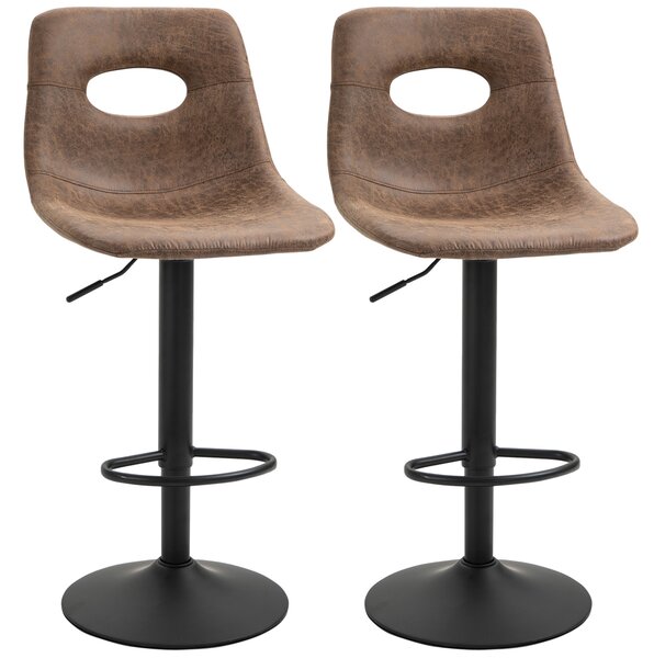 HOMCOM Retro Bar Stools Set of 2, Counter Height Swivel Leather-Like Bar Chairs, Adjustable Kitchen Island Stools with Backrest, Footrest for Home Pub Area, Brown