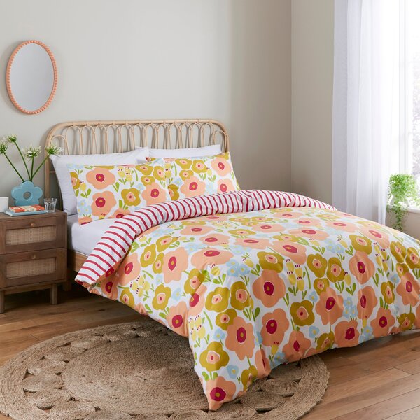 Spring Bloom Pink Duvet Cover and Pillowcase Set Pink/White/Yellow