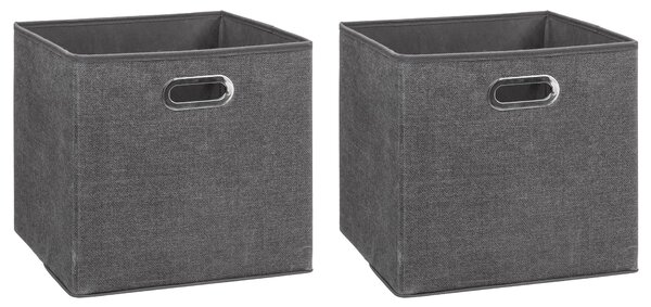 Mix and Modul Set of 2 Linen Effect Cube Storage Boxes Dark Grey