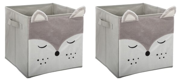 Kids Mix and Modul Set of 2 Grey Fox Cube Storage Boxes Grey