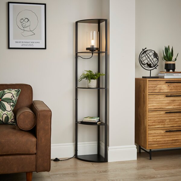 Keates Corner Shelved Floor Lamp Black