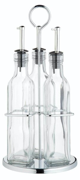 KitchenCraft World of Flavours Italian Three Bottle Oil and Vinegar Set with Stand 270ml Clear