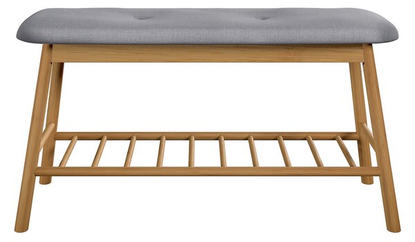 Bamboo Shoe Bench With Grey Cushion Seat