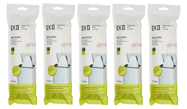 EKO Size C Bin Bags 10-15L, 5 x Rolls of 20 Bags White