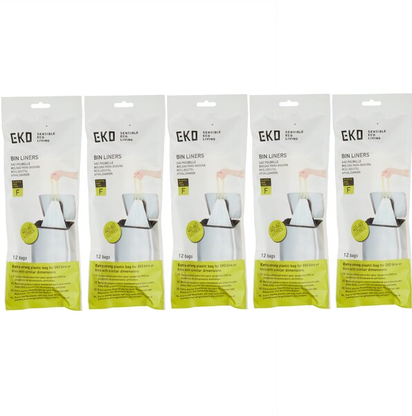 EKO Size F Bin Bags 40-60L, 5 x Rolls of 12 Bags White
