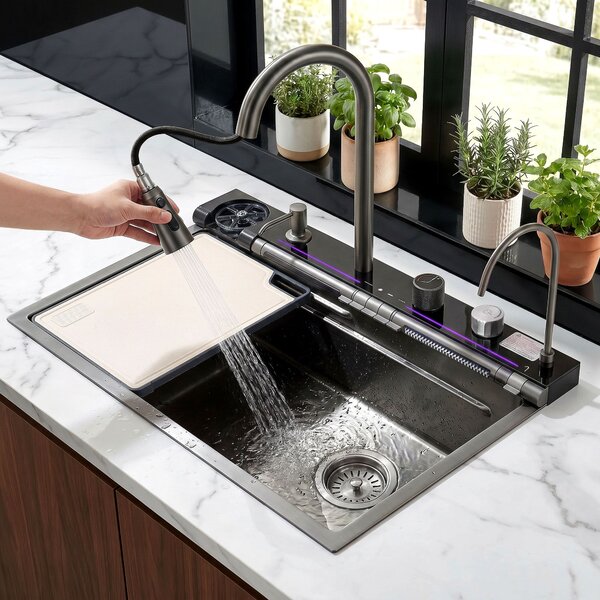 Multifunctional 10-in-1 steel sink REA Alonzo Black