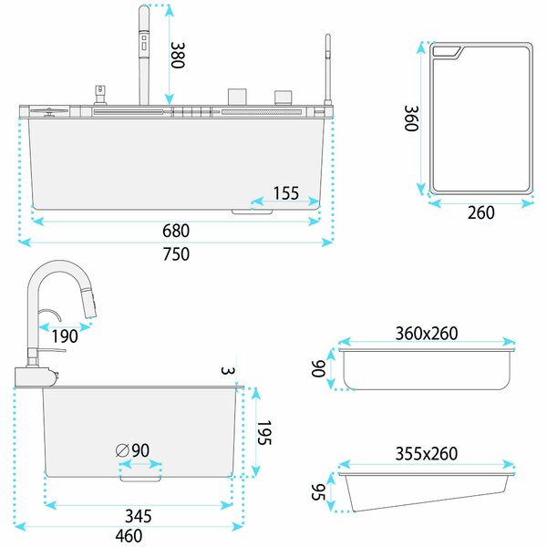 Multifunctional 10-in-1 steel sink REA Alonzo Black