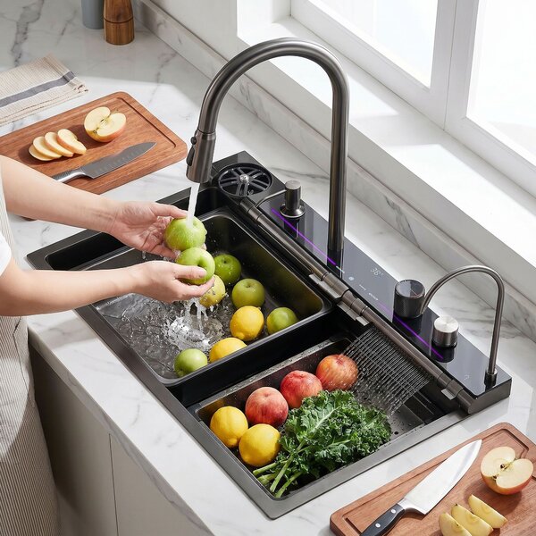Multifunctional 10-in-1 steel sink REA Alonzo Black