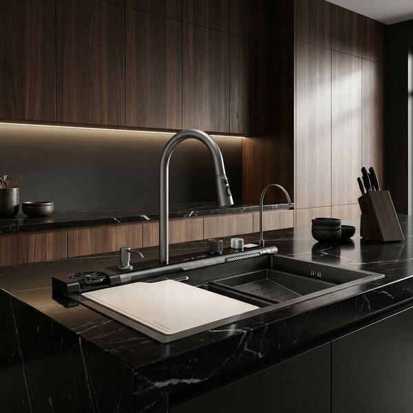 Multifunctional 10-in-1 steel sink REA Alonzo Black