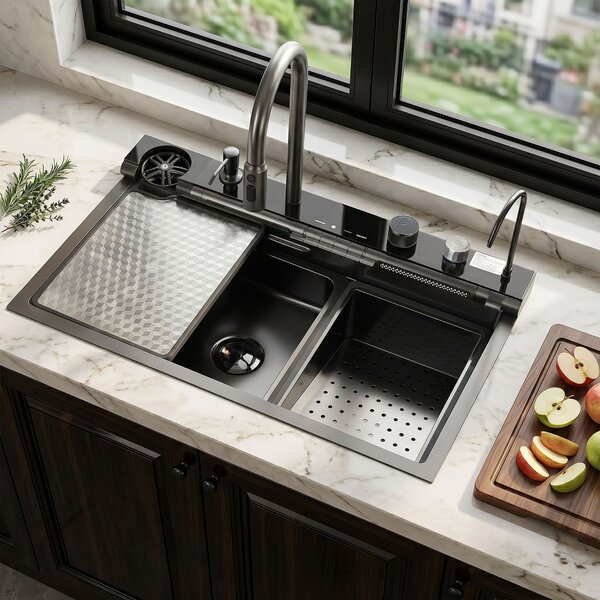 Multifunctional 10-in-1 steel sink REA Alonzo Black