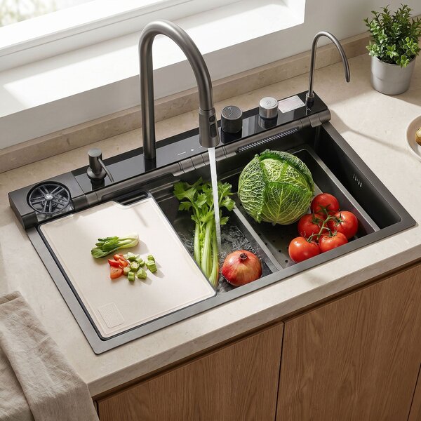 Multifunctional 10-in-1 steel sink REA Alonzo Black