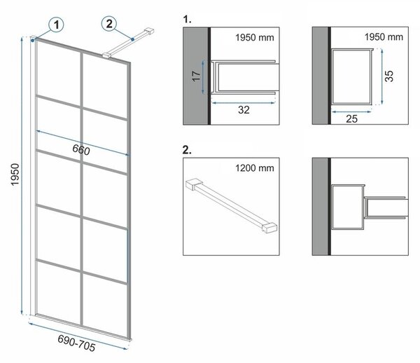 Shower screen Rea Bler-1 70 + shelf and hanger EVO