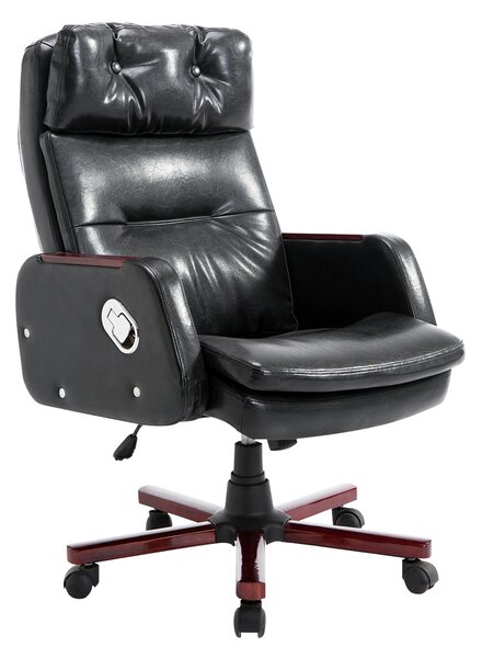 HOMCOM Executive PU Leather Office Chair Swivel Desk Chair Computer Armchair for Home with Arm, Adjustable Reclining Back, Black