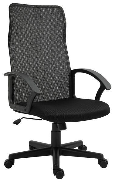 Vinsetto Executive High Mesh Back Office Chair w/ Fixed Armrests Adjustable Height Wheels Wide Padded Seat Home Work Comfort Support Black