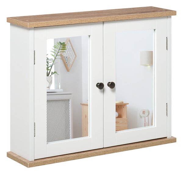 Kleankin Mirror Cabinet for Bathroom Mirror Cupboard Wall Mounted Storage Cupboard with Double Door and Adjustable Shelf, White