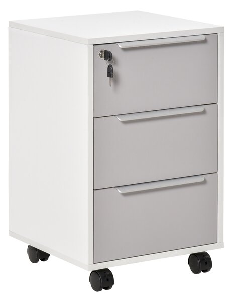 HOMCOM Mobile 3-Drawer Locking File Cabinet, Chest of Drawers Side Table on Wheels, for Office, Bedroom, Living Room, White