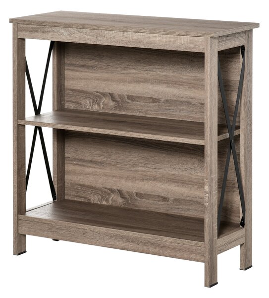 HOMCOM 2-Tier Bookcase Display Shelf Unit w/ Steel Bar Home Furniture Novel Organisation Reading Study Office Bedroom Brown