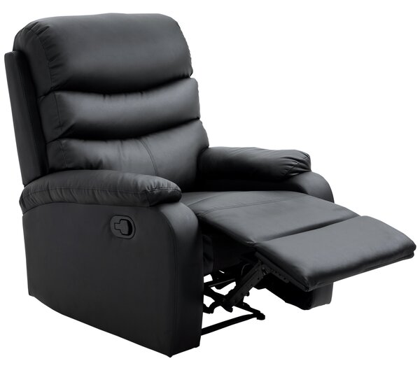 HOMCOM Single Recliner Sofa PU Leather Armchair Padded Armrest Reclining Cinema Chair Living Room Lounge (Black)