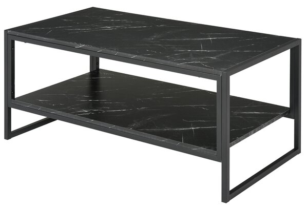 HOMCOM Elegant Two-Tier Coffee Table: Laminate Marble Print Top, Metal Frame, Foot Pads, 2 Shelves, Black