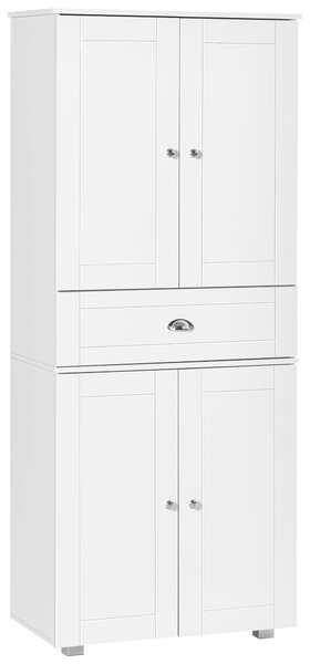 HOMCOM Freestanding Tall Kitchen Cupboard Storage Cabinets with Drawer and 3 Adjustable Shelves for Dining Room, Living Room, White