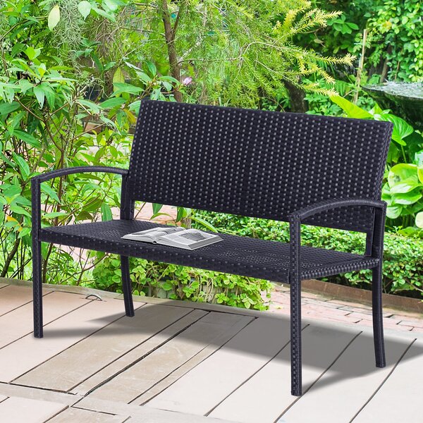 Outsunny Rattan Chair 2-Seater Loveseat-Black