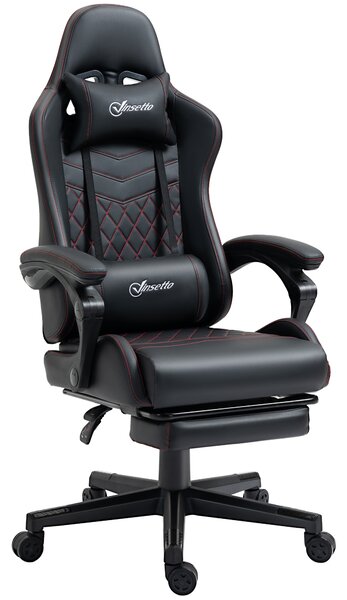 Vinsetto Racing Gaming Chair with Swivel Wheel, Footrest, PU Leather Recliner Gamer Desk for Home Office, Black Red