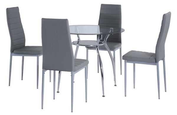 HOMCOM 5pcs Dining Room Set Table Chairs Contemporary Modern Furniture Tempered Glass (Grey)