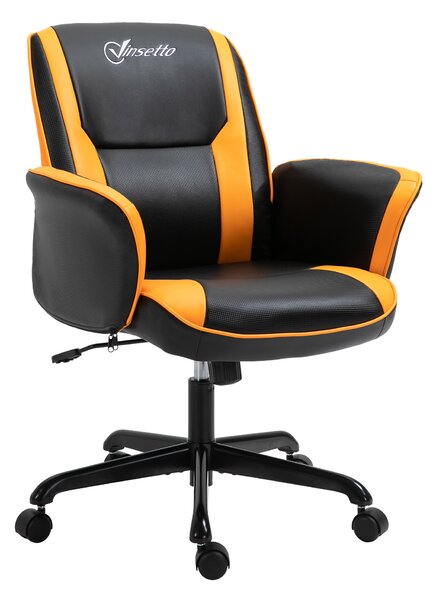 Vinsetto PU Leather Tub Seat Office Chair w/ Yellow Panels Wheels Mid-Back Armrests Ergonomic Comfort Home Office Gaming Black Orange