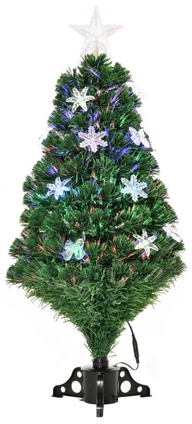 HOMCOM HOMCM 3FT Prelit Artificial Christmas Tree Fiber Optic LED Light Holiday Home Xmas Decoration Tree with Foldable Feet, Green