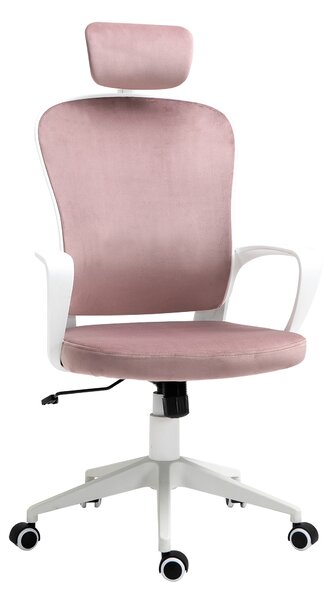 Vinsetto High-Back Velvet Office Chair, Rocking Function, Adjustable Headrest & Wheels, Pink