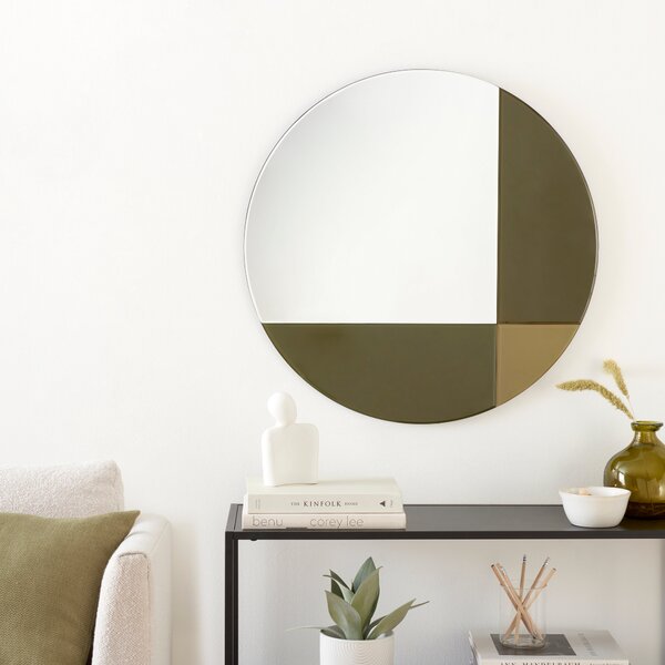 Elements Round Coloured Glass Wall Mirror, 70cm Green