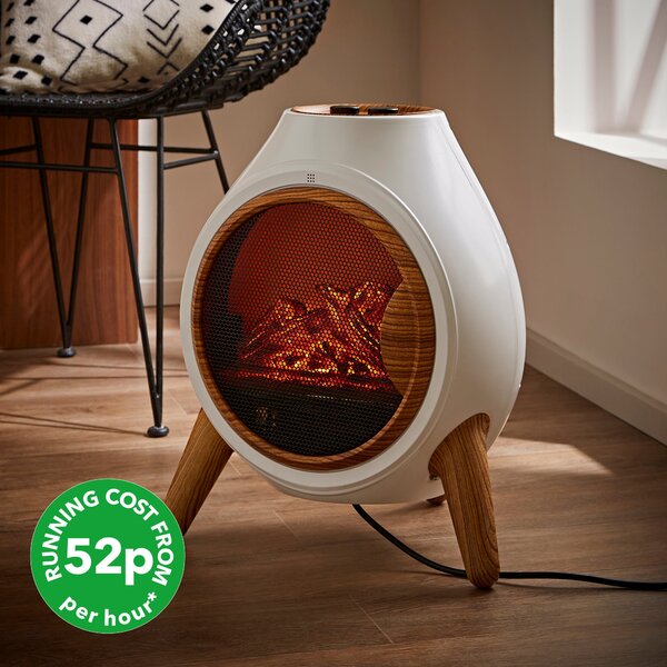 Dunelm White & Brown Chiminea Style Flame Effect Heater, 44cm X 48.5cm X 36.5cm White