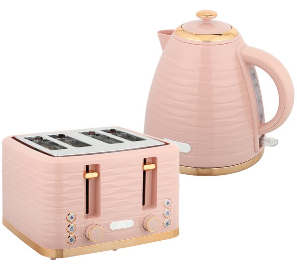 HOMCOM 3000W 1.7L Kettle & 4 Slice Toaster, Kettle and Toaster Set with 7 Browning Controls and Crumb Tray, Light Pink