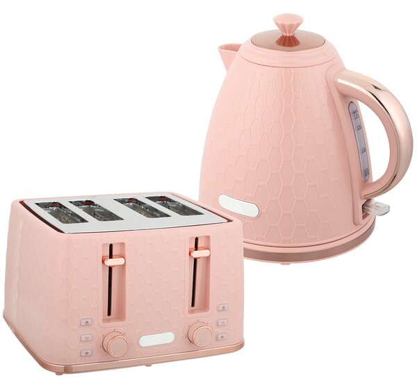 HOMCOM Kettle and Toaster Set, 1.7L 3000W Fast Boil Jug Kettle, 4 Slice Toaster with 7 Level Browning Controls, Light Pink