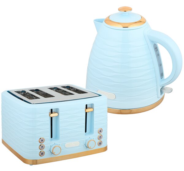 HOMCOM 3000W 1.7L Kettle & 4 Slice Toaster, Kettle and Toaster Set with 7 Browning Controls and Crumb Tray, Light Blue