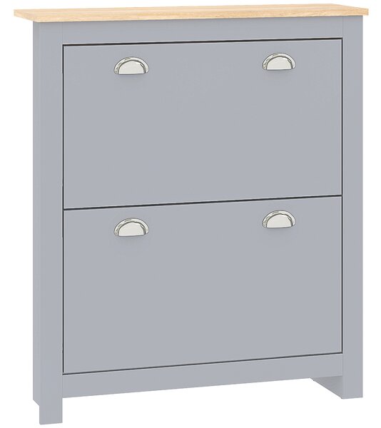 HOMCOM 2-Drawer Shoe Cabinet with Flip Doors, Narrow Wooden Storage Organizer, Adjustable Shelf for 6-12 Pairs, Hallway Storage, Grey Aosom UK