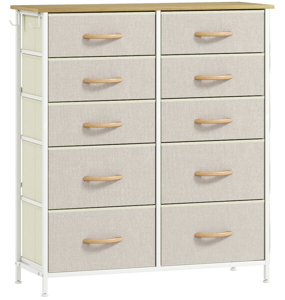 HOMCOM Chest of Ten Fabric Drawers - Beige