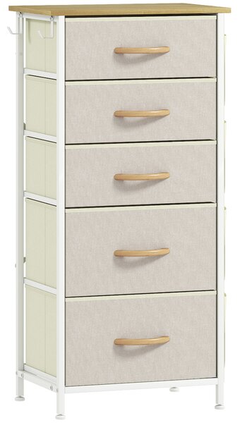 HOMCOM Chest of Five Fabric Drawers - Beige