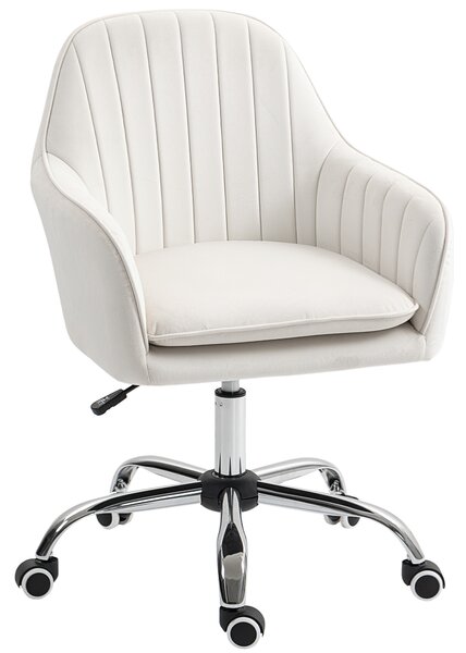 HOMCOM Velvet-Feel Office Chair with Adjustable Height and Wheels - Cream White