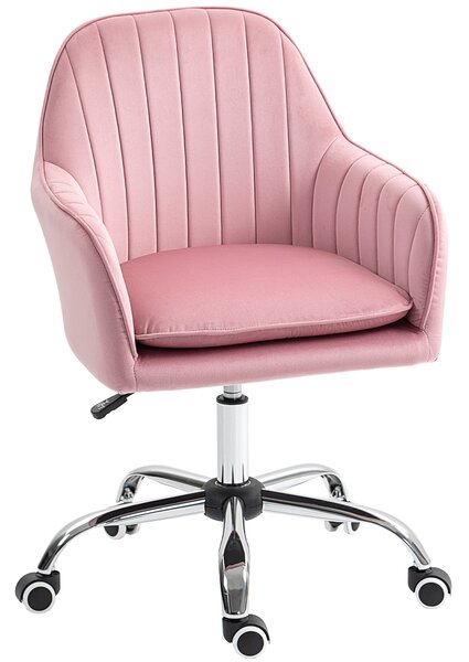 HOMCOM Velvet-Feel Tub Office Chair, with Seat Cushion - Dark Pink