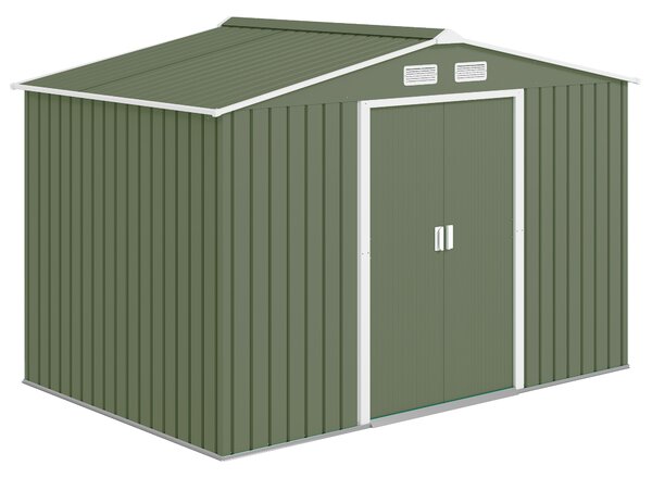 Outsunny 9 x 6 ft Metal Garden Storage Shed Corrugated Steel Roofed Tool Box with Foundation Ventilation and Doors, Light Green Aosom UK