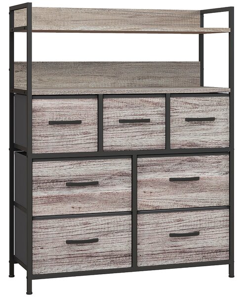 HOMCOM Rustic Chest of Seven Fabric Drawers - Grey Wood Effect Aosom UK