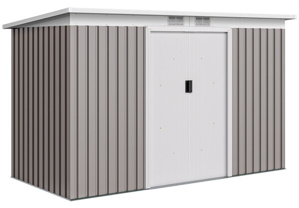 Outsunny Corrugated Garden Metal Storage Shed Outdoor Equipment Tool Box with Kit Ventilation Doors 9x 4FT Light Grey