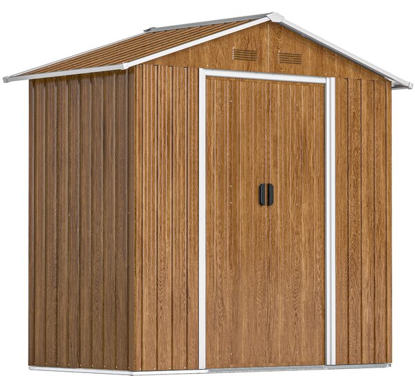 Outsunny 6.5 x 3.5ft Metal Garden Storage Shed - Wood-Effect
