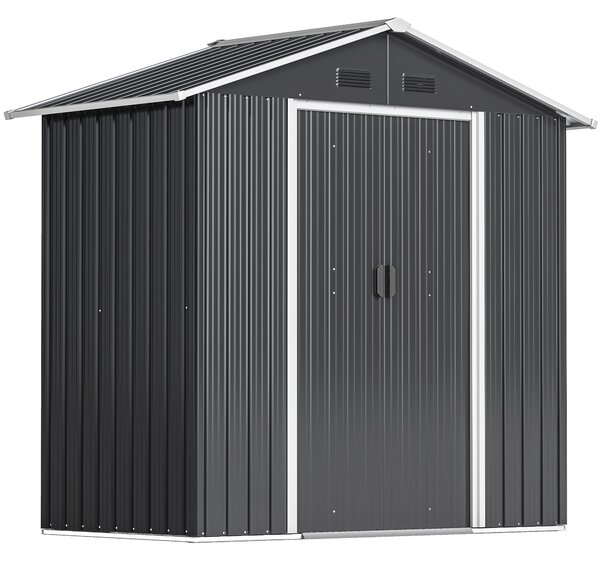 Outsunny 6.5 x 3.5ft Outdoor Storage Shed with Lockable Doors & Vents for Garden for Tools & Equipment, Metallic, Dark Grey Aosom UK