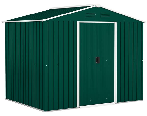 Outsunny Large Garden Storage Shed 7.7 x 5.7 Metal Garden Storage Shed with Ventilation Slots and Sliding Doors, Green Aosom UK