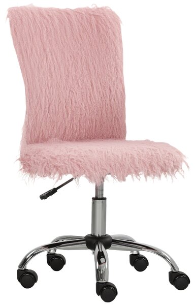 HOMCOM Plush Office Desk Chair, Modern Armless Swivel Vanity Chair with Adjustable Height for Home Office, Bedroom, Living Room, Pink Aosom UK
